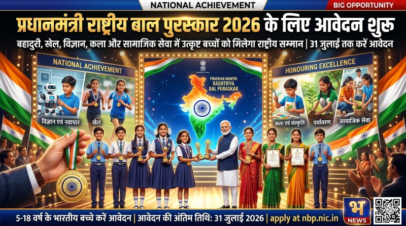 राष्ट्रीय स्तर पर प्रतिभा को मिलेगा सम्मान: प्रधानमंत्री राष्ट्रीय बाल पुरस्कार 2026 के लिए आवेदन आमंत्रित, जशपुर के प्रतिभाशाली बच्चों से आगे आने की अपील