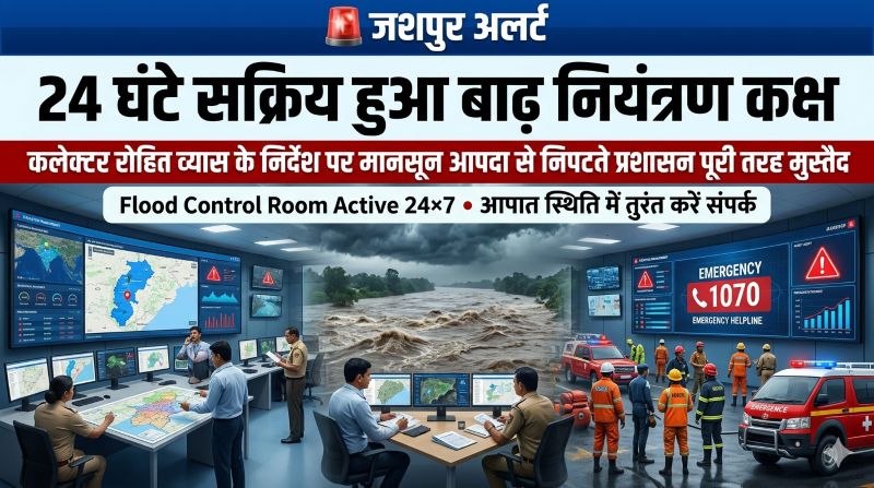 जशपुर जिले में बाढ़ नियंत्रण कक्ष 24 घंटे सक्रिय, कलेक्टर ने दिए निर्देश