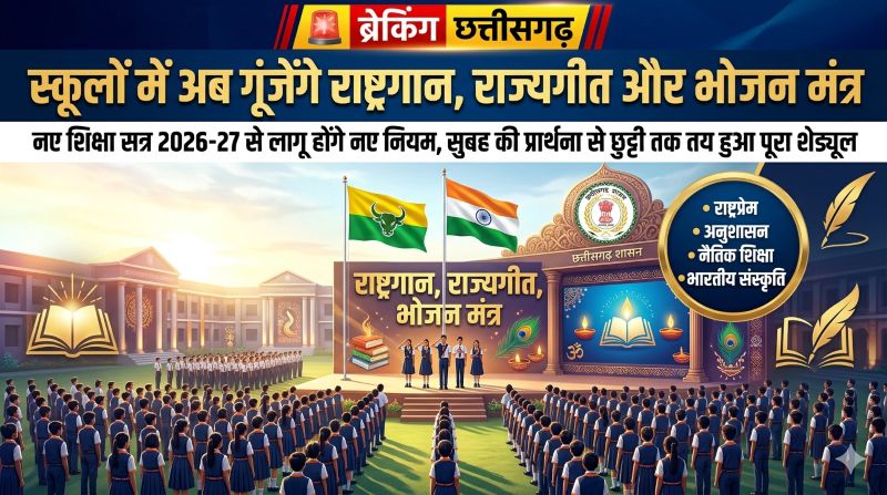 छत्तीसगढ़ के स्कूलों में बड़ा बदलाव: अब हर दिन राष्ट्रगान, राष्ट्रगीत, राज्यगीत और भोजन मंत्र के साथ होगी पढ़ाई, शिक्षा विभाग ने जारी किए सख्त निर्देश