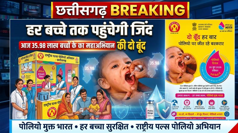 रविवार को पोलियो पर सबसे बड़ा वार: छत्तीसगढ़ के 35.98 लाख बच्चों को पिलाई जाएगी जीवन की दो बूंद
