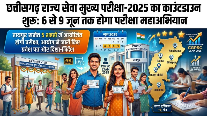 पीएससी अभ्यर्थियों के लिए बड़ी खबर: 06 जून से शुरू होगी राज्य सेवा मुख्य परीक्षा-2025, रायपुर समेत 5 शहरों में चार दिनों तक चलेगा परीक्षा महाअभियान, एडमिट कार्ड पहले ही जारी