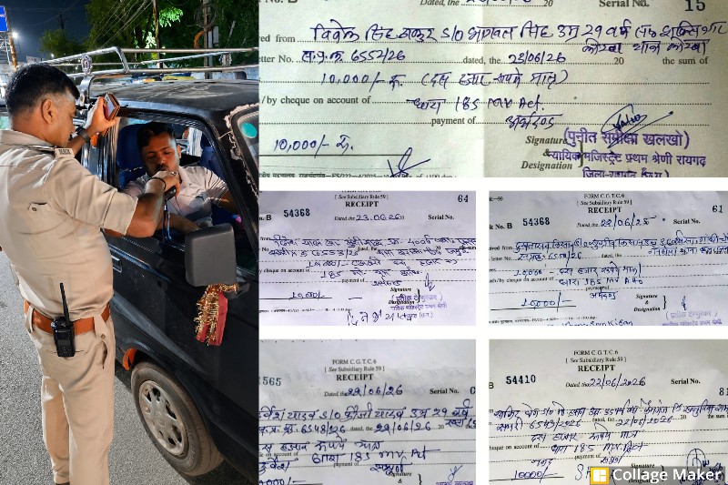 ओडिशा हाईवे पर बड़ी कार्रवाई : शराब के नशे में वाहन चला रहे पाँच चालक पकड़े, ₹10-10 हजार जुर्माना, ब्रीथ एनालाइजर जांच में भारी वाहन चालक निकले नशे में.