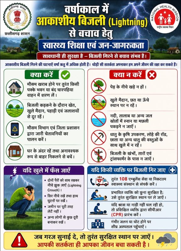 गरजते बादलों के बीच रहें सतर्क: स्वास्थ्य विभाग ने जारी की बिजली गिरने से बचाव की अहम एडवाइजरी