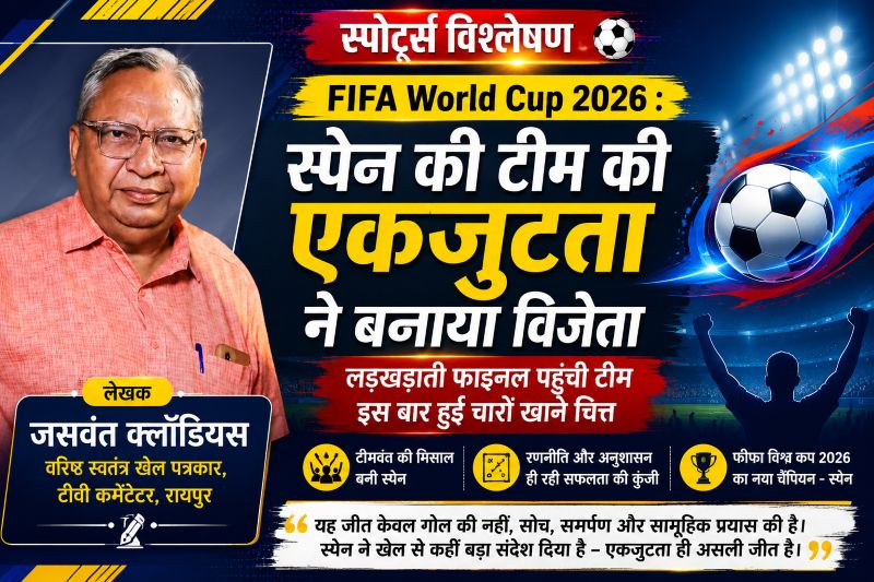 वरिष्ठ खेल पत्रकार जसवंत क्लॉडियस का विश्लेषण: FIFA World Cup 2026 में स्पेन की जीत का राज सिर्फ गोल नहीं, बल्कि अनुशासन, रणनीति और बेजोड़ टीमवर्क रहा