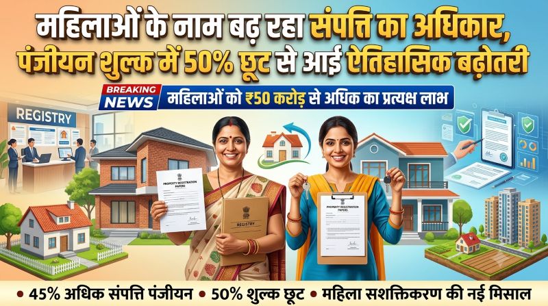 नारी सशक्तिकरण को मिली नई मजबूती, संपत्ति पंजीयन में महिलाओं की रिकॉर्ड भागीदारी, 50% शुल्क छूट से बढ़ा स्वामित्व, आर्थिक सुरक्षा और आत्मनिर्भरता को मिला नया आधार
