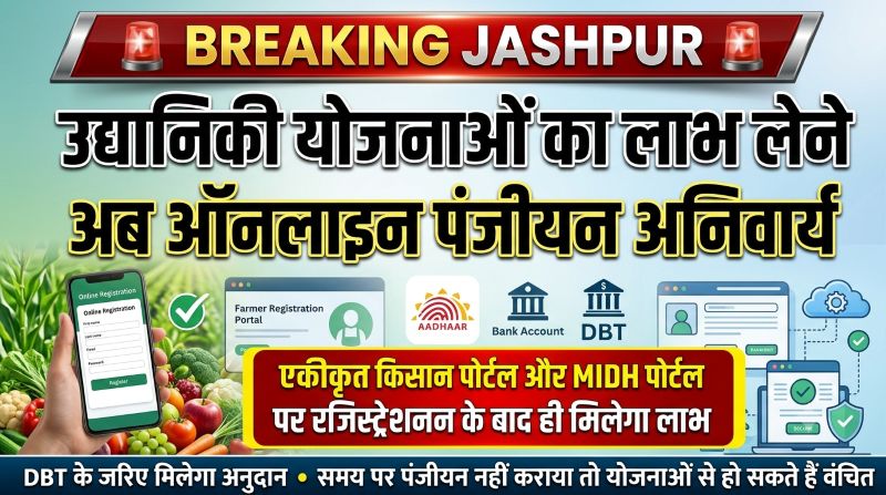 जशपुर के किसान हो जाएं सावधान! पोर्टल पर पंजीयन नहीं कराया तो उद्यानिकी योजनाओं के लाखों रुपये के अनुदान से हो सकते हैं वंचित