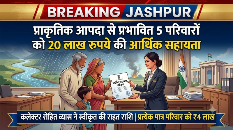 प्राकृतिक आपदा से प्रभावित 5 परिवारों को बड़ी राहत, जशपुर कलेक्टर ने 20 लाख रुपये की आर्थिक सहायता की स्वीकृत