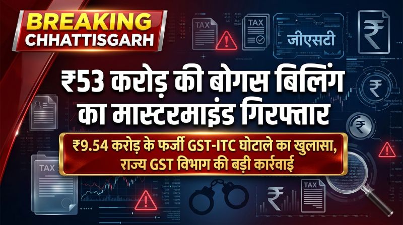 GST की बड़ी कार्रवाई: ₹53 करोड़ की बोगस बिलिंग का मास्टरमाइंड गिरफ्तार, ₹9.54 करोड़ के फर्जी ITC घोटाले का हुआ पर्दाफाश