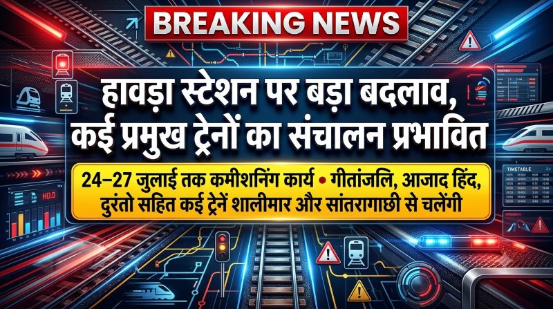हावड़ा स्टेशन पर 4 दिन का बड़ा तकनीकी कार्य, कई प्रमुख ट्रेनें रहेंगी प्रभावित; कुछ शालीमार तो कुछ सांतरागाछी से चलेंगी, यात्रा से पहले जरूर देखें अपडेट