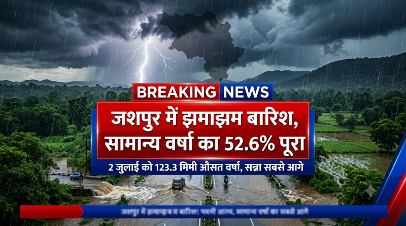 जशपुर में बारिश ने पकड़ी रफ्तार, 2 जुलाई को 123.3 मिमी औसत वर्षा; सन्ना सबसे आगे