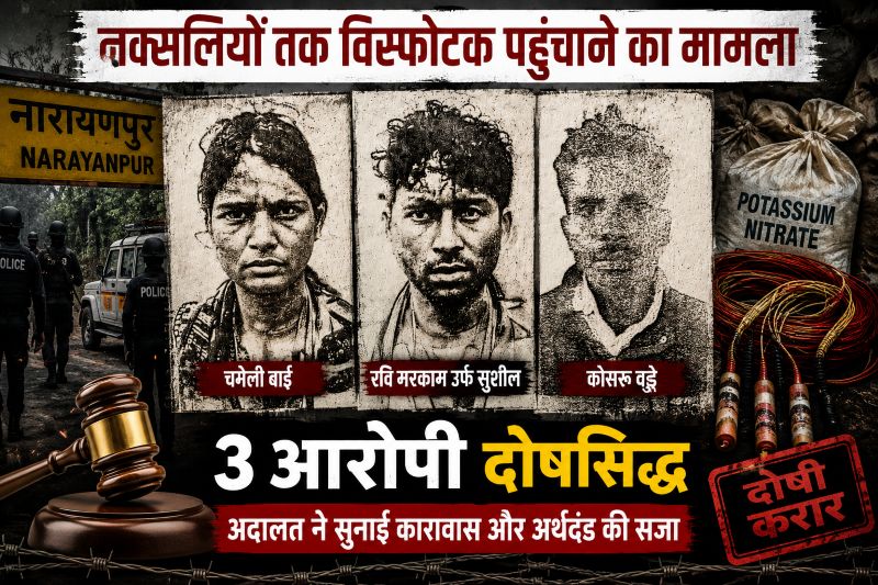 डेटोनेटर और विस्फोटक सामग्री की गुप्त खेप से खुला नक्सली कनेक्शन! नारायणपुर कोर्ट का बड़ा फैसला, 3 दोषियों पर कसा कानून का शिकंजा