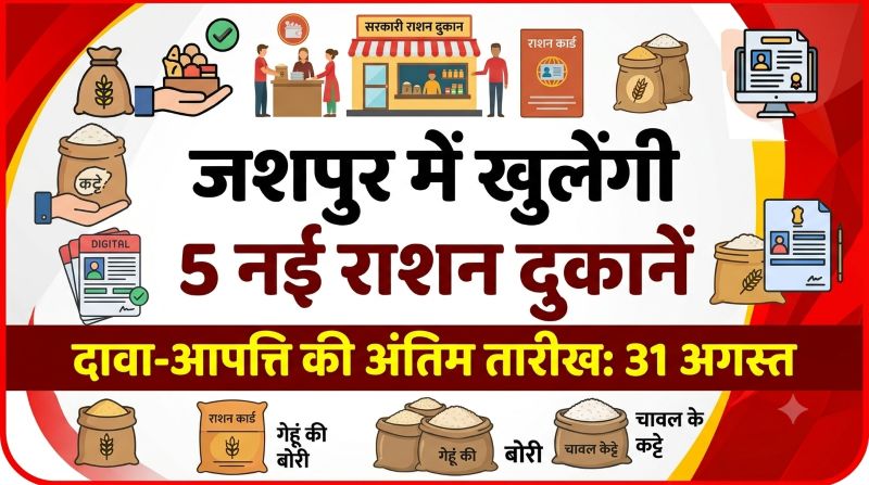 राशनकार्डधारकों के लिए बड़ी खबर! जशपुर नगर में 5 नवीन शासकीय उचित मूल्य दुकानें खुलेंगी, दावा-आपत्ति की अंतिम तारीख 31 अगस्त