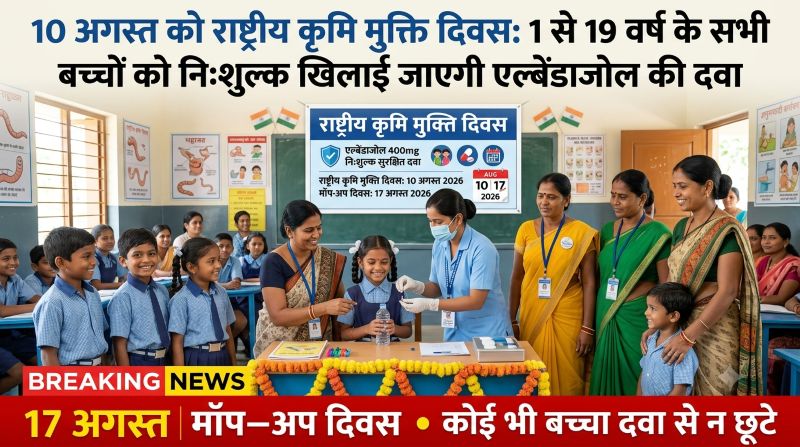 10 अगस्त को चलेगा बच्चों की सेहत का सबसे बड़ा अभियान: 1 से 19 वर्ष के हर बच्चे को मुफ्त मिलेगी कृमिनाशक दवा, 17 अगस्त को दूसरा मौका