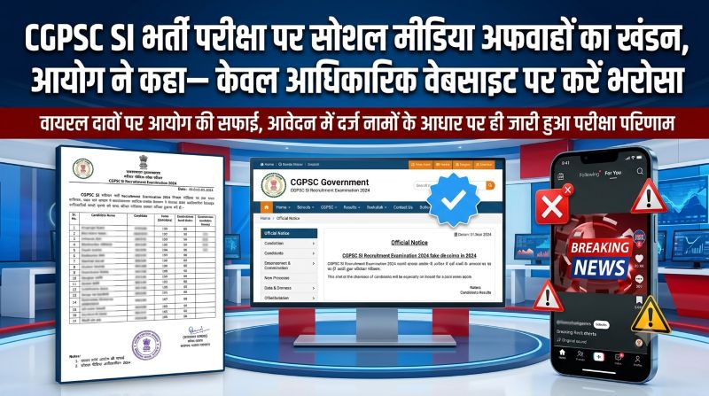SI भर्ती परीक्षा परिणाम को लेकर फैलाई जा रहीं भ्रामक जानकारियां, CGPSC ने दी सफाई— अभ्यर्थियों के वही नाम जारी जो आवेदन में दर्ज थे