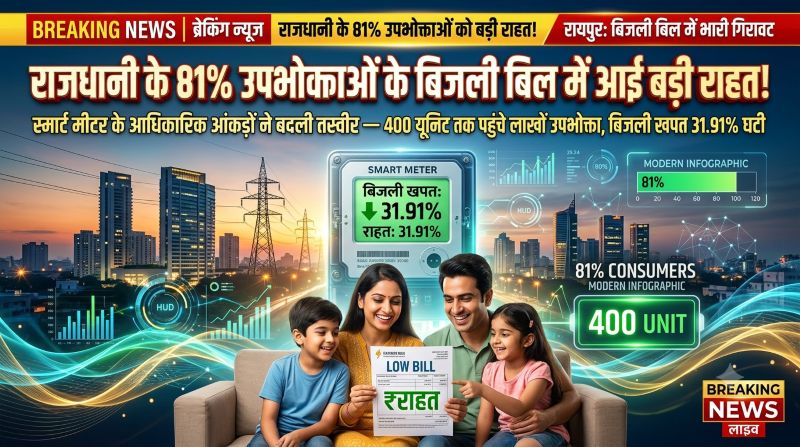 स्मार्ट मीटर पर बड़ा खुलासा! रायपुर के 81% उपभोक्ता पहुंचे राहत की श्रेणी में, 400 यूनिट के भीतर आई खपत से बिजली बिल में मिली बड़ी राहत