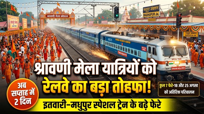 श्रावणी मेले की भीड़ को देखते हुए रेलवे का बड़ा फैसला, इतवारी–मधुपुर स्पेशल ट्रेन अब 7 फेरों में दौड़ेगी; 18 और 25 अगस्त को भी मिलेगा अतिरिक्त सफर का विकल्प