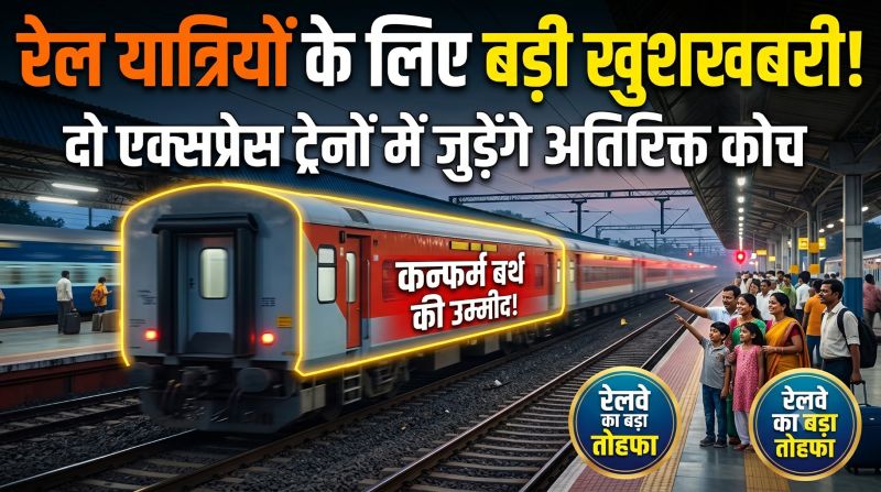 ट्रेन यात्रियों को रेलवे का बड़ा तोहफा! दो जोड़ी एक्सप्रेस में जुड़ेंगे अतिरिक्त कोच, अब ज्यादा यात्रियों को मिल सकेगी कन्फर्म बर्थ