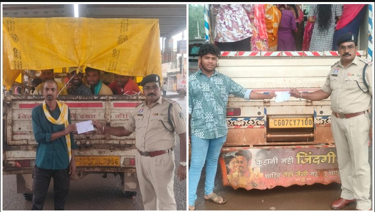 मालवाहक वाहनों में सवारी बैठाने वालों पर ट्रैफिक पुलिस का शिकंजा! कुम्हारी-दुर्ग क्षेत्र में चेकिंग के दौरान 10 वाहनों पर कार्रवाई, सुरक्षा को लेकर सख्ती