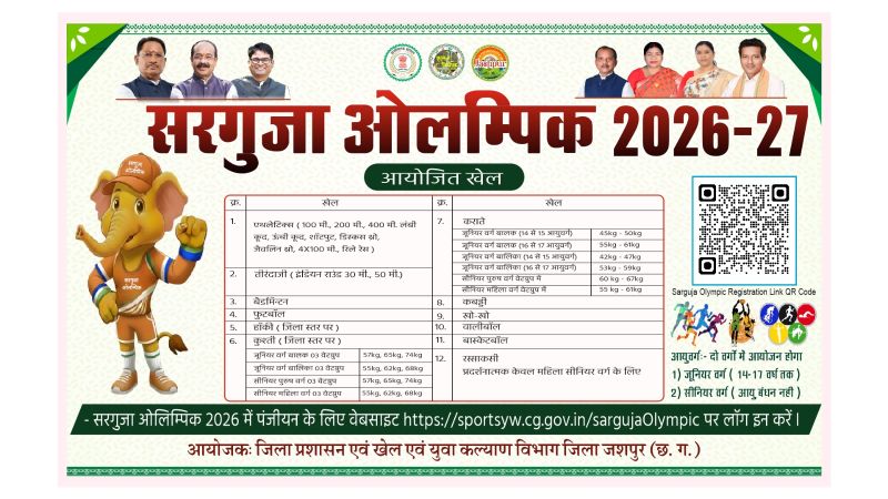 खेल मैदान में चमकेंगे जशपुर के सितारे! एथलेटिक्स से तीरंदाजी, फुटबॉल से कुश्ती तक 12 खेलों में होगी प्रतिभा की परीक्षा, खिलाड़ियों को मिलेगा बड़ा मंच