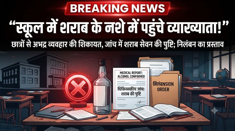 शिक्षा के मंदिर में शर्मनाक हरकत! शराब सेवन कर छात्रों से अभद्र व्यवहार का मामला, शिकायत के बाद मेडिकल जांच में पुष्टि; व्याख्याता के निलंबन की कार्रवाई तेज