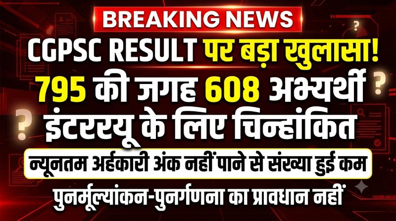 CGPSC मुख्य परीक्षा-2025 में 187 अभ्यर्थी क्यों हुए बाहर? आयोग ने साफ किया मामला, न्यूनतम अंक की अनिवार्यता बनी वजह—री-चेकिंग का भी नहीं मिलेगा मौका