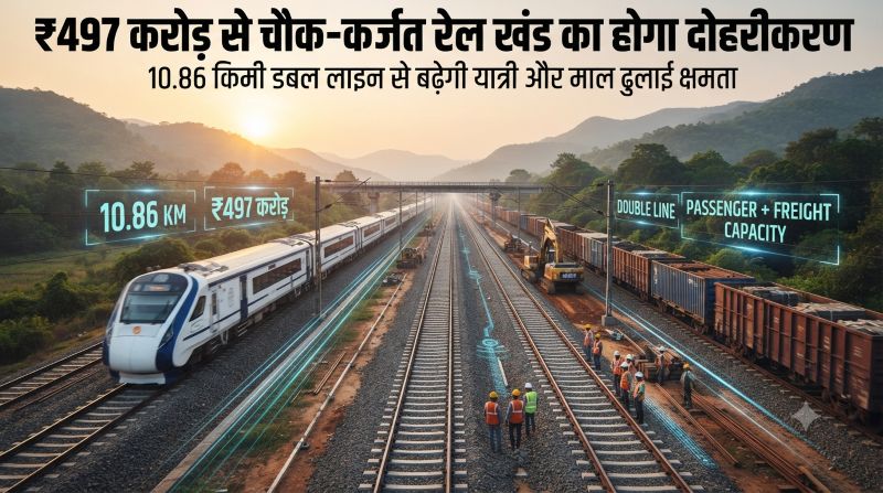 चौक-कर्जत रेल मार्ग होगा डबल, ₹497 करोड़ की परियोजना से बढ़ेगी यात्री और माल ढुलाई क्षमता