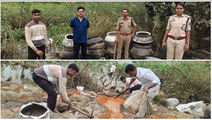 तड़के से अवैध शराब कारोबारियों पर पुलिस की रेड! अकलतरा के कई गांवों में कार्रवाई, 52 बोरी महुआ लहान नष्ट और 26 पाव देशी शराब जब्त