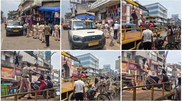 सड़क घेरकर दुकानदारी और बेतरतीब पार्किंग पर अब सख्ती! मालवीय रोड में तीसरे दिन भी कार्रवाई, राजबंधा मैदान से हांडीपारा तक पुलिस ने हटाया अतिक्रमण