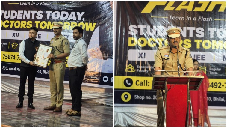 NEET सम्मान समारोह में साइबर ठगी का खतरा उजागर! दुर्ग पुलिस ने विद्यार्थियों-अभिभावकों को डिजिटल अरेस्ट, फिशिंग और फर्जी अधिकारी बनकर ठगी से बचने के बताए तरीके