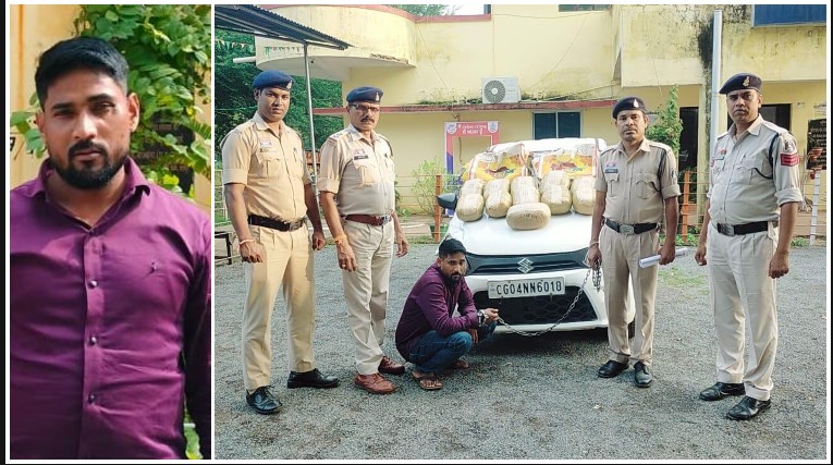ओडिशा से दुर्ग जा रहा 21.964 किलो गांजा नाकेबंदी में पकड़ा गया! पुलिस को चकमा देकर भागने की कोशिश में डिवाइडर से टकराई कार, माना कैंप पुलिस ने तस्कर को दबोचा—₹13.48 लाख का माल जब्त
