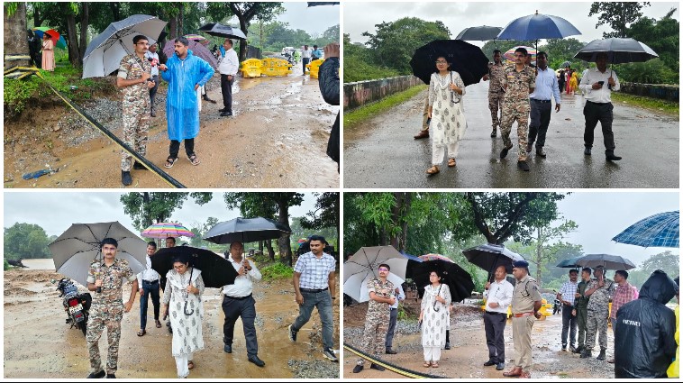 बारिश और जलभराव के बीच कलेक्टर-एसपी का ग्राउंड एक्शन, पुल-तालाब और संवेदनशील मार्गों का निरीक्षण; सुरक्षा के पुख्ता इंतजाम के निर्देश