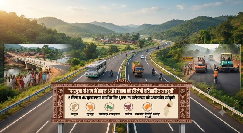 सरगुजा संभाग में विकास की रफ्तार होगी तेज! 6 जिलों में 44 सड़कों के लिए ₹1,093 करोड़ से ज्यादा मंजूर, फोरलेन से पुल-पुलियों तक बदलेगी कनेक्टिविटी की तस्वीर