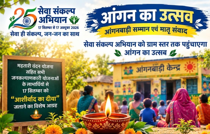 गांव-गांव पहुंचेगा सेवा संकल्प का संदेश, “आंगन का उत्सव” बनेगा जनभागीदारी का केंद्र! 17 सितंबर को आंगनबाड़ी केंद्रों से लेकर वार्डों तक जलेगा “आशीर्वाद का दीया”