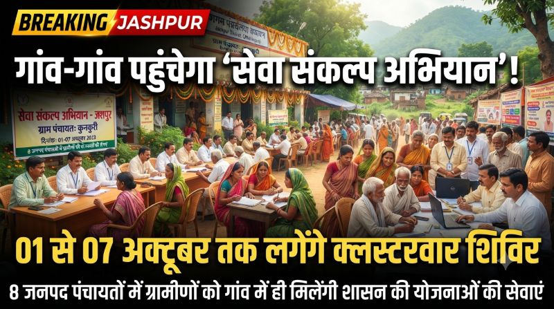 ‘सेवा मेरा योगदान’ के संकल्प के साथ जशपुर में बड़ा अभियान! 8 जनपदों के गांवों में लगेंगे क्लस्टरवार शिविर, 01 से 07 अक्टूबर तक ग्रामीणों के घर-द्वार तक पहुंचेगा शासन का लाभ