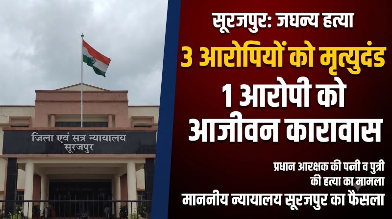 सूरजपुर दोहरे हत्याकांड में अदालत का बड़ा फैसला, प्रधान आरक्षक की पत्नी और नाबालिग बेटी की हत्या के मामले में 3 दोषियों को मृत्युदंड, चौथे को उम्रकैद; 8 अक्टूबर को आया फैसला