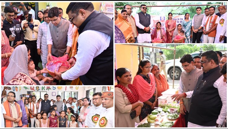 सारंगढ़ में ‘आंगन मिलन’ से सजा मातृ-शिशु सुपोषण का उत्सव, मंत्रियों टंक राम वर्मा और गजेन्द्र यादव ने गर्भवती माताओं की कराई गोदभराई—पोषण किट बांटकर दिया स्वस्थ भविष्य का संदेश