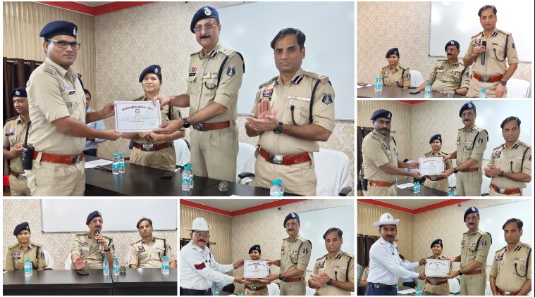 चौराहों पर ट्रैफिक ड्यूटी, सड़क पर संदिग्धों पर पैनी नजर और अपराधियों पर त्वरित कार्रवाई—रायपुर यातायात पुलिस के 61 अधिकारी-कर्मचारी बने मिसाल; 5 आर्म्स, 10 चोरी और 7 लूट के मामलों में उत्कृष्ट कार्य पर पुलिस कमिश्नर ने किया सम्मानित