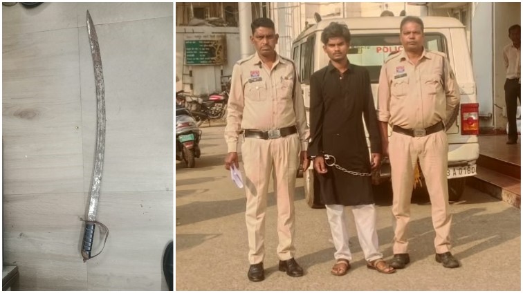 मैना चौक पर हाथ में तलवार लेकर क्यों घूम रहा था युवक? लोगों में दहशत फैलाने की सूचना पर कोतवाली पुलिस की दबिश, आरोपी गिरफ्तार और तलवार जब्त।