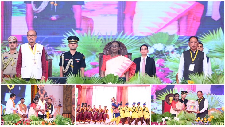 जगदलपुर के ऐतिहासिक बस्तर दशहरा में राष्ट्रपति द्रौपदी मुर्मु की गरिमामयी मौजूदगी, 75 दिनों की अनूठी परंपरा और जनजातीय विरासत ने खींचा ध्यान; प्रकृति संरक्षण, सामाजिक समरसता और युवाओं के उज्ज्वल भविष्य का दिया संदेश, बस्तर के विकास को लेकर मुख्यमंत्री साय ने रखा रोडमैप