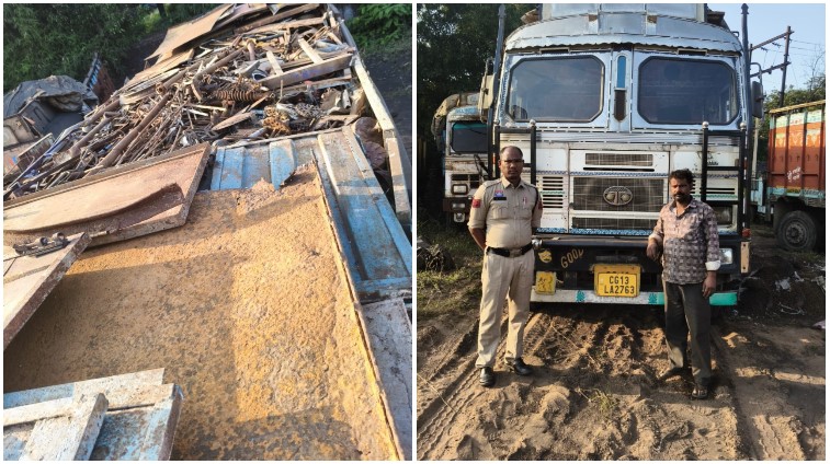 तमनार चौक पर पुलिस ने रोका कबाड़ से भरा ट्रक, जांच में नहीं मिले वैध कागजात! चोरी के माल के संदेह में 17.650 टन स्क्रैप और 12 चक्का ट्रक जब्त