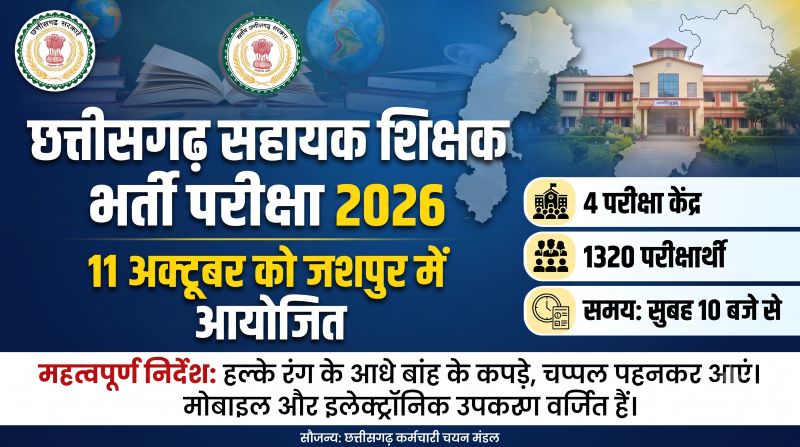 सहायक शिक्षक भर्ती परीक्षा के लिए जशपुर में तैयारियां पूरी, 4 केंद्रों पर 1320 अभ्यर्थी देंगे परीक्षा; मोबाइल, इलेक्ट्रॉनिक उपकरण और जूते रहेंगे प्रतिबंधित, काला-नीला बॉल प्वाइंट पेन ही ले जा सकेंगे परीक्षार्थी