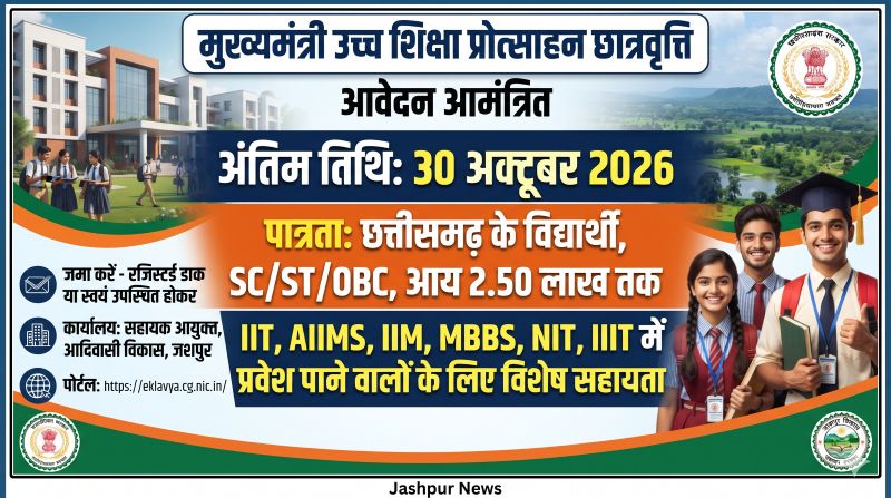 मेधावी विद्यार्थियों के लिए बड़ी खबर! ₹2.50 लाख तक वार्षिक पारिवारिक आय वाले पात्र छात्रों को उच्च शिक्षा प्रोत्साहन छात्रवृत्ति का अवसर, जानिए कौन कर सकता है आवेदन और कब तक जमा करना होगा फॉर्म।