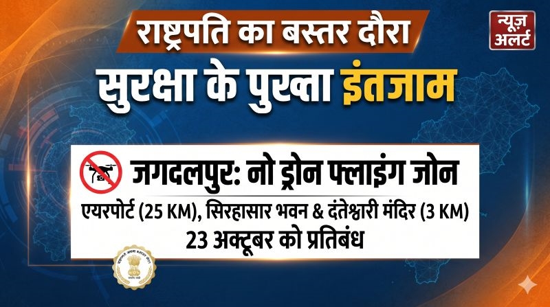 राष्ट्रपति द्रौपदी मुर्मू के बस्तर दौरे से पहले सुरक्षा का अभेद्य घेरा, जगदलपुर एयरपोर्ट से सिरहासार और दंतेश्वरी मंदिर तक ड्रोन उड़ाने पर पाबंदी; उल्लंघन करने वालों पर होगी कानूनी कार्रवाई